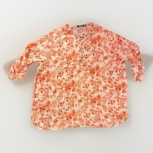 Cure Orange Floral Long Sleeve Blouse Flowy Top Womens Size 3XL Plus
